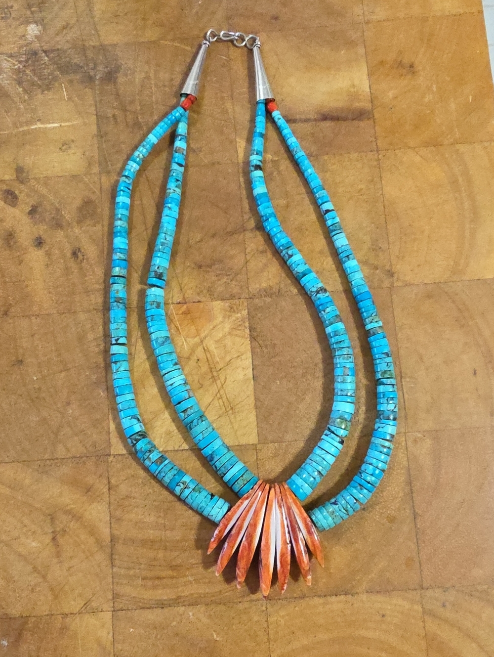 Turquoise and Coral Double Strand Statement Necklace